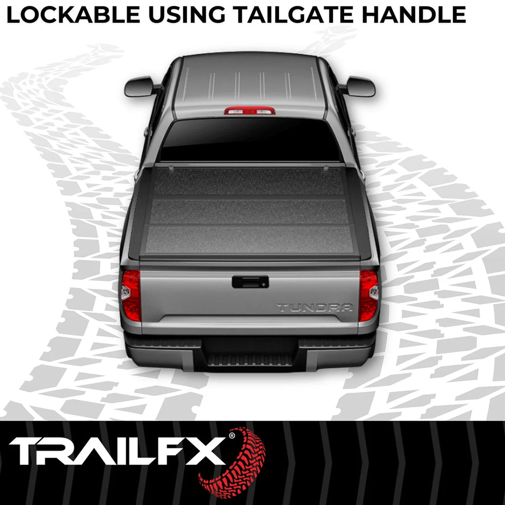 TrailFX Hard Tri Fold Low Profile Lockable Using Tailgate Handle Lock Fiber Reinforced TFX5523 - Side View