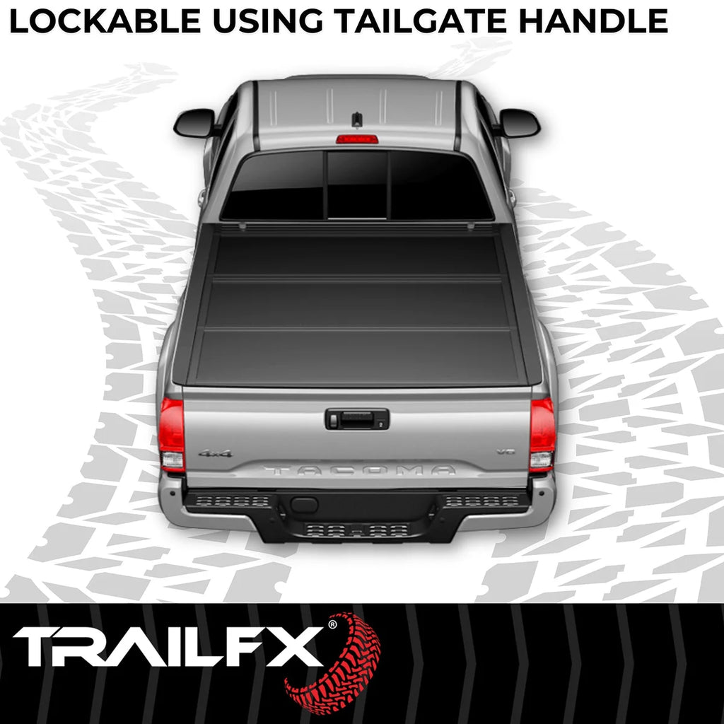 TrailFX Hard Tri Fold Low Profile Lockable Using Tailgate Handle Lock Fiber Reinforced TFX5527 - Side View