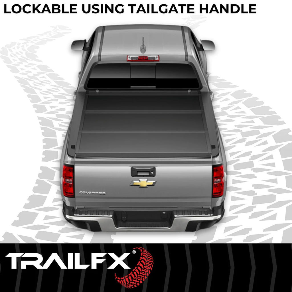 TrailFX Hard Tri Fold Non-Lockable Black Aluminum With Carpeted Under Panels TFX1708 - Side View