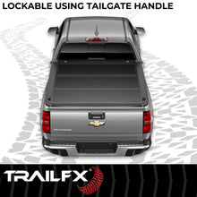 Load image into Gallery viewer, TrailFX Hard Tri Fold Non-Lockable Black Aluminum With Carpeted Under Panels TFX5703 - Side View