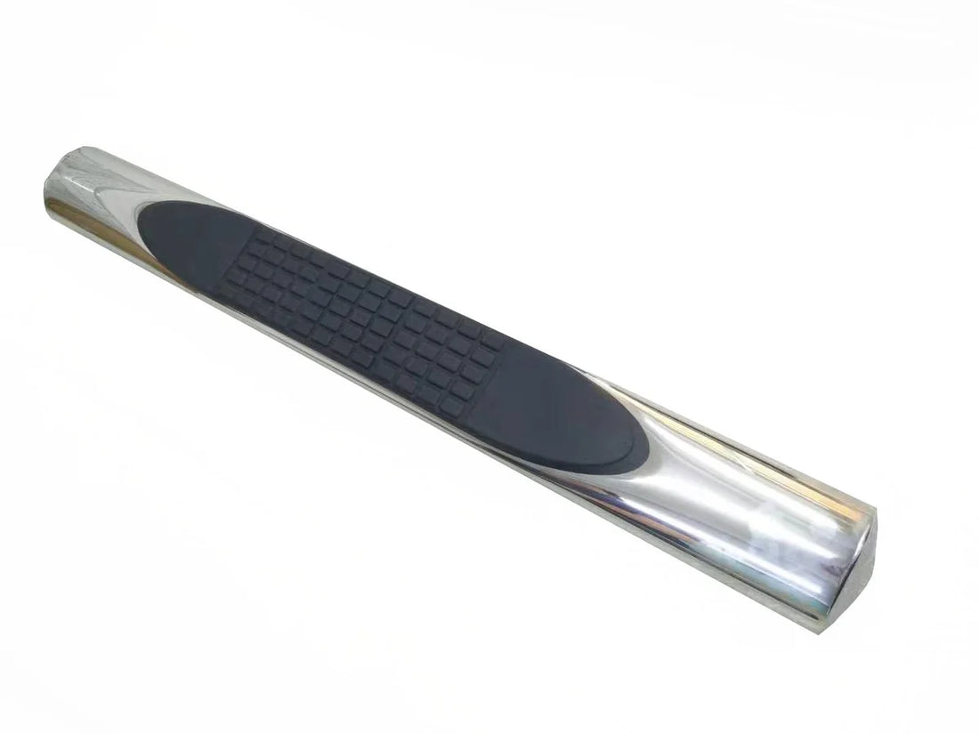 TrailFX Sample Of 4 Inch Oval Straight Polished Stainless Steel and Black Side Bars G5010 - Back View