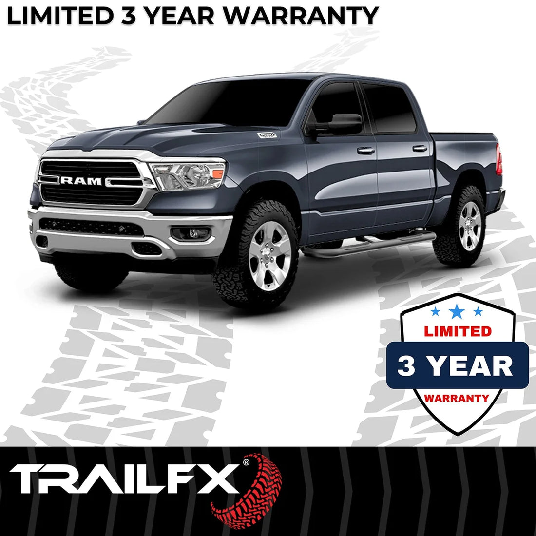 TrailFX With Step Pads 3 In Round Bent 90 Degree Powder Coated Black Steel Without End C A0053B - Installation View