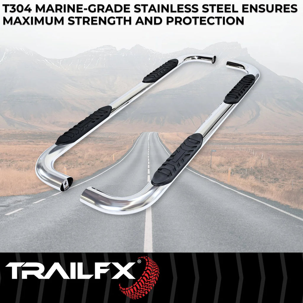 TrailFX With Step Pads 4 In Oval Bent Pol Stainless Steel With Welded End Caps Frame Bod A1010S - Back View