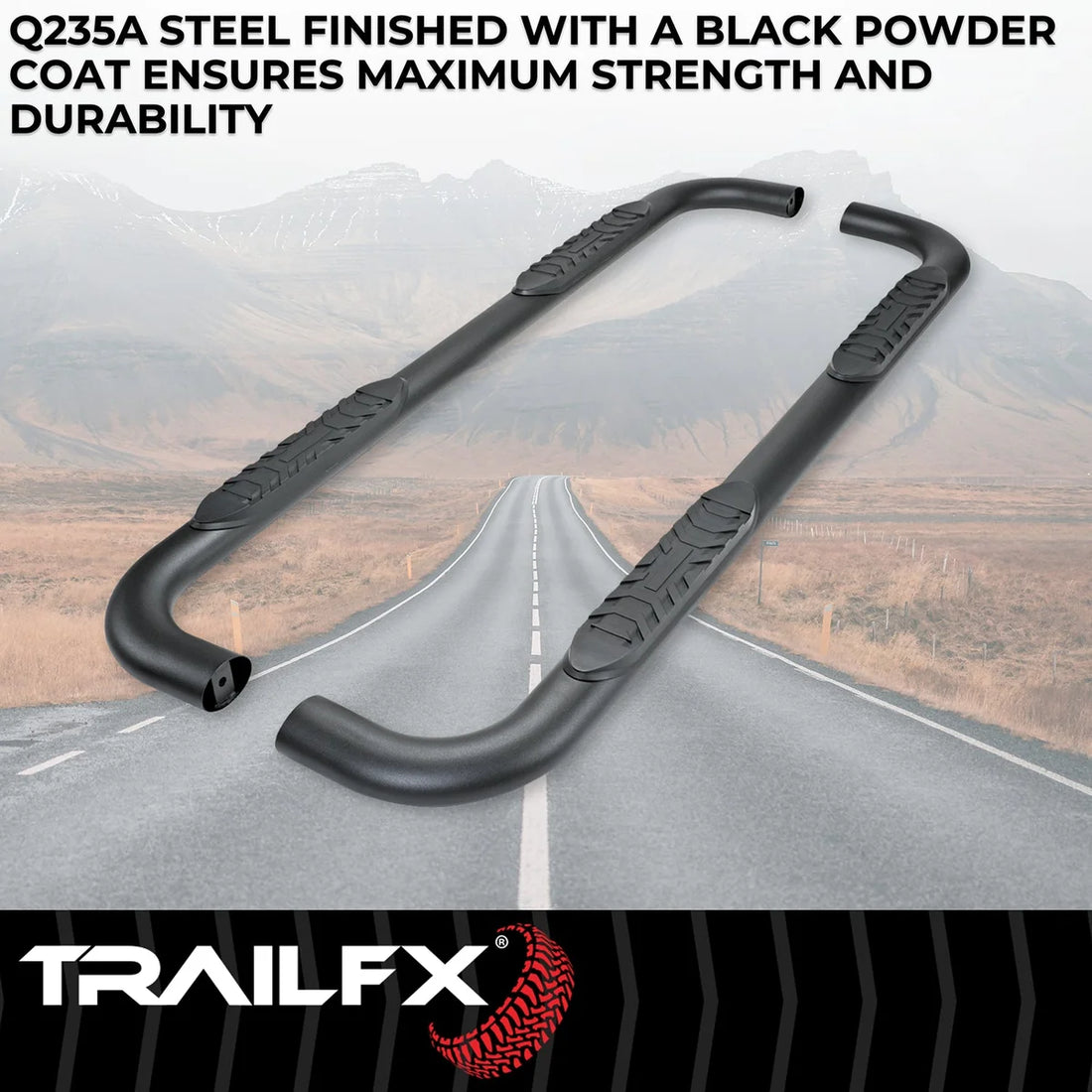 TrailFX With Step Pads 4 In Oval Bent Powder Coated Titanium Black Mild Steel With Welde A1010B - Installation View