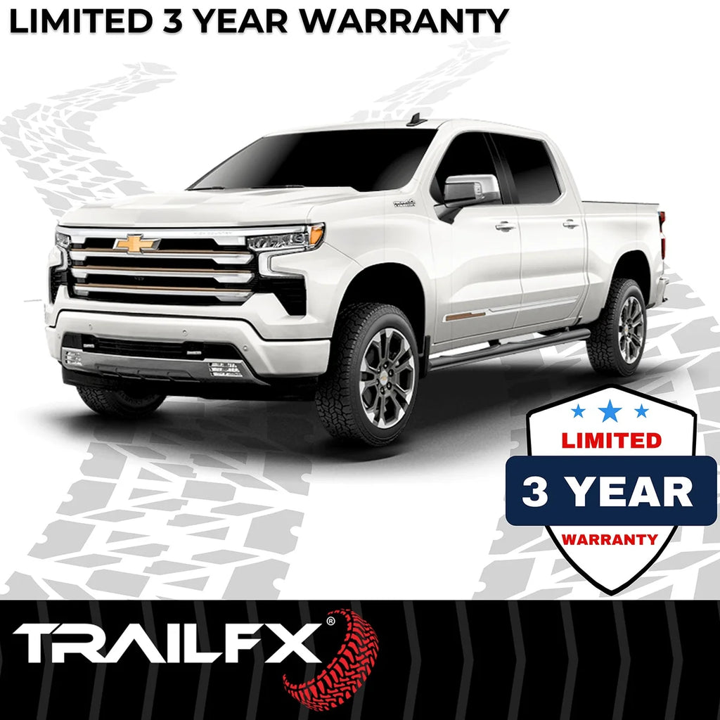 TrailFX With Step Pads 4 In Oval Straight Powder Coated Black Mild Steel With Welded End A1547B - Side View
