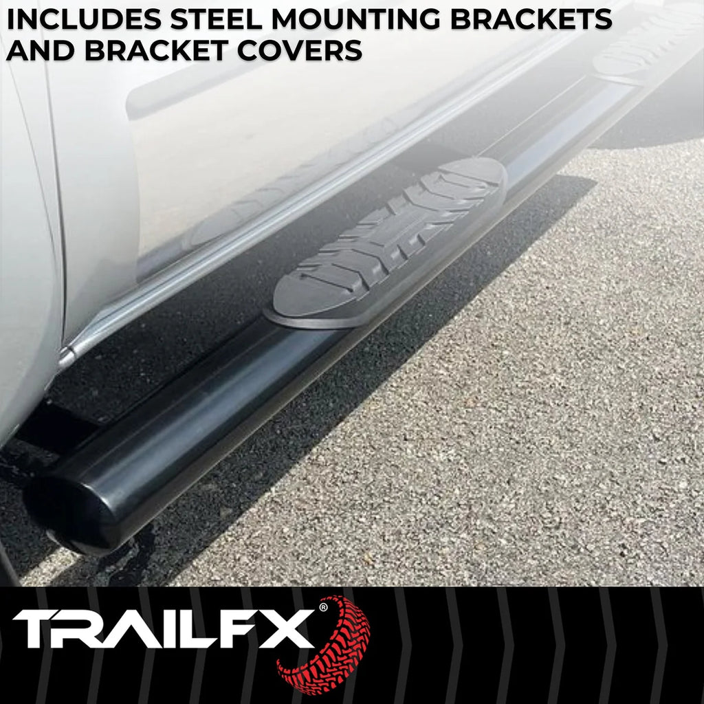 TrailFX With Step Pads 4 In Oval Straight Powder Coated Black Mild Steel With Welded End A1547B - Installation View