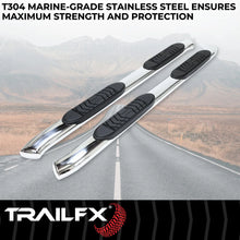 Load image into Gallery viewer, TrailFX With Step Pads 5 In Oval Bent Pol Stainless Steel With Welded End Caps Rocker Pa A7081S - Installation View