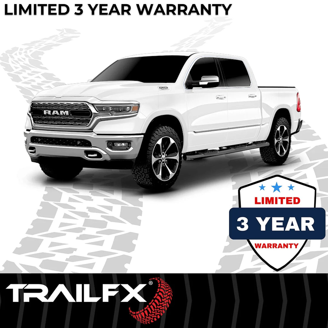 TrailFX With Step Pads 5 In Oval Bent Powder Coated Black Steel With Welded End Caps Roc A7081B - Side View