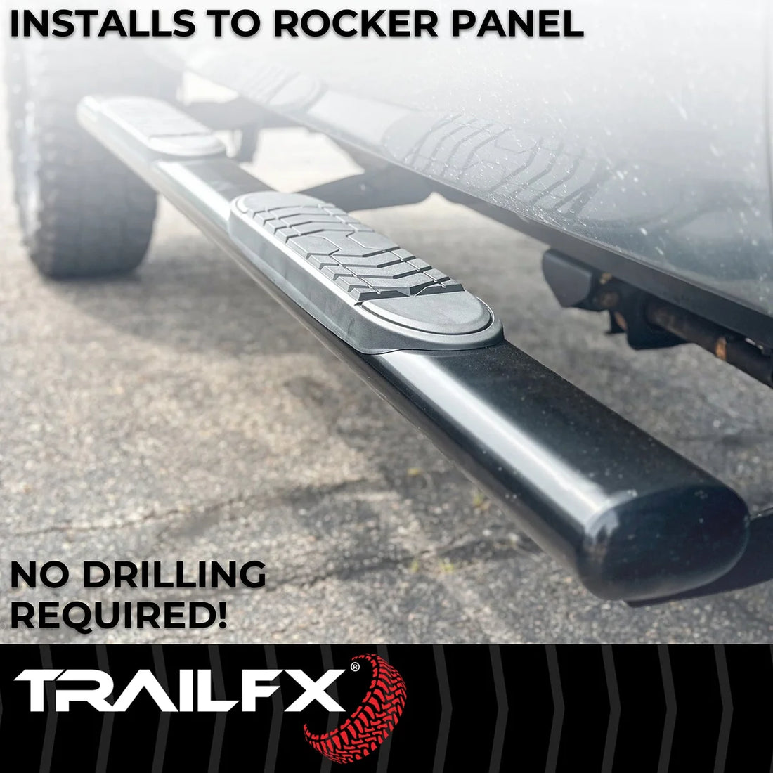 TrailFX With Step Pads 5 In Oval Bent Powder Coated Black Steel With Welded End Caps Roc A7081B - Additional View 5