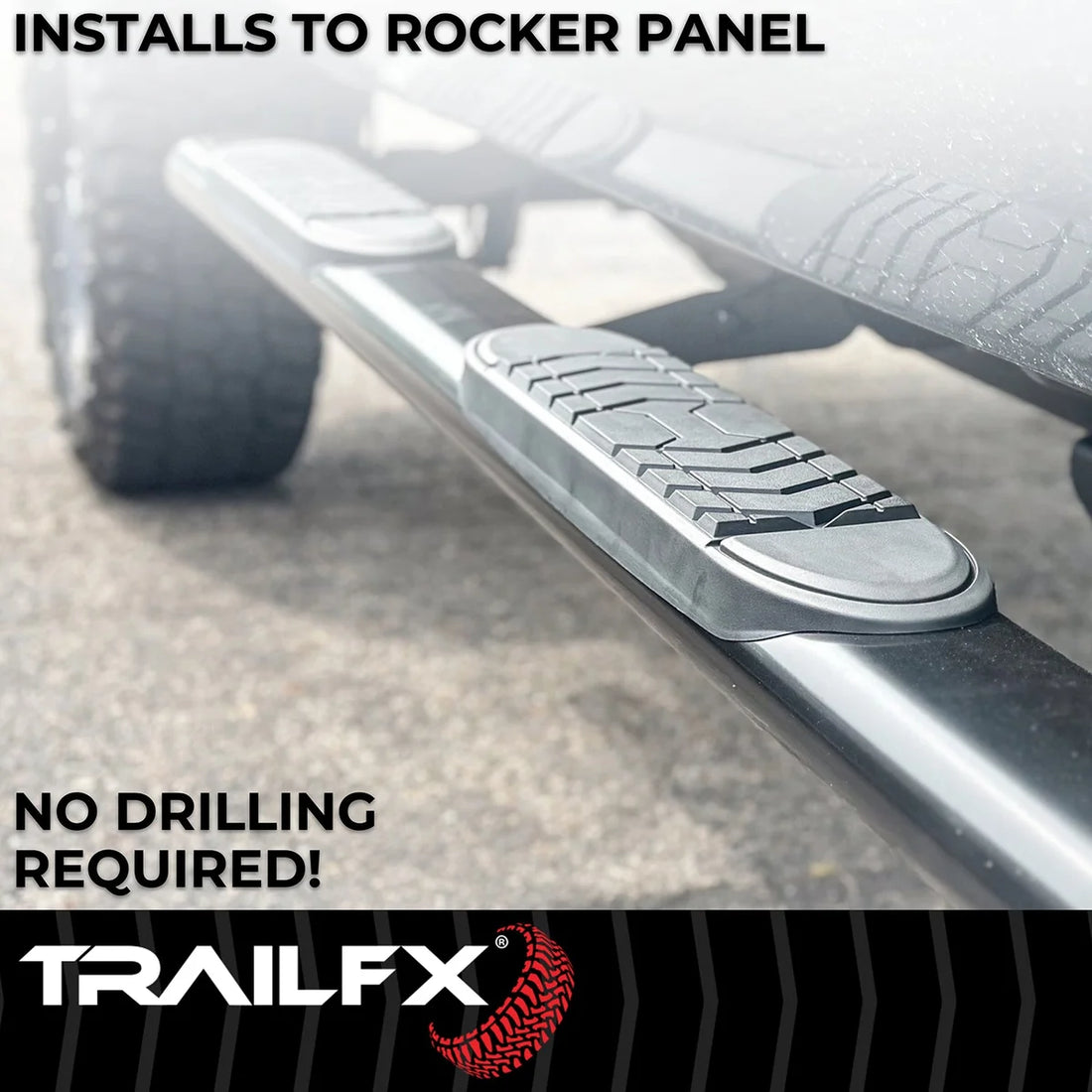 TrailFX With Step Pads 5 In Oval Bent Powder Coated Black Steel With Welded End Caps Roc A7086B - Additional View 5