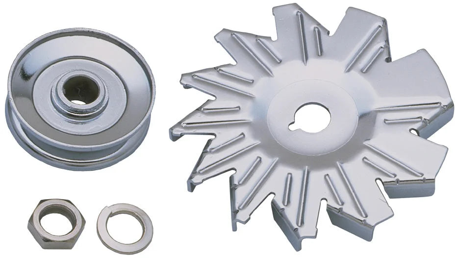 Trans-Dapt Performance Alternator Fan/Pulley Kit; Single Groove; (pass. cars only)-CHROME fits Gm / Ford - Main Product View