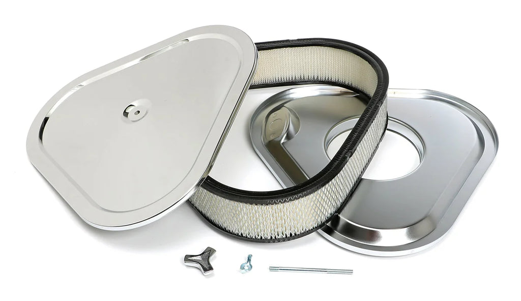 Trans-Dapt Performance TRI-FLOW Triangular Air Cleaner Set; 14 in. Wide; 3 in. Tall-CHROME - Main Product View