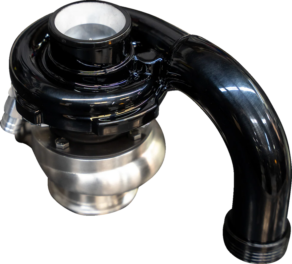 Trask Tornado Turbo Performance Kit - Black with Brushed Stainless Steel Exhaust - Side View