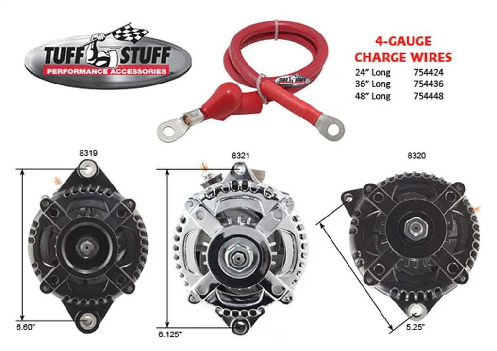 Tuff Stuff Performance Accessories 225 MAX AMP Alternator 6-Groove OEM Wire Cast 8321FC6GOE - Side View