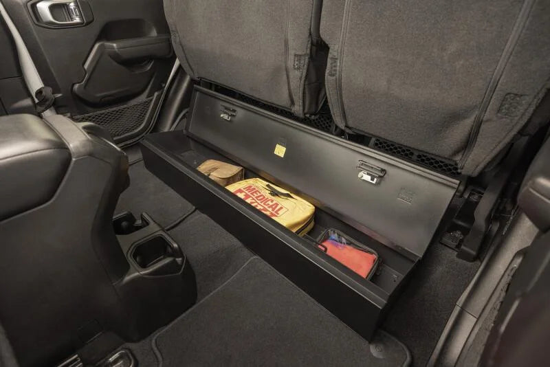 Tuffy 2019+ Jeep Gladiator Underseat Lockbox W/ Keyed Lock - Back View
