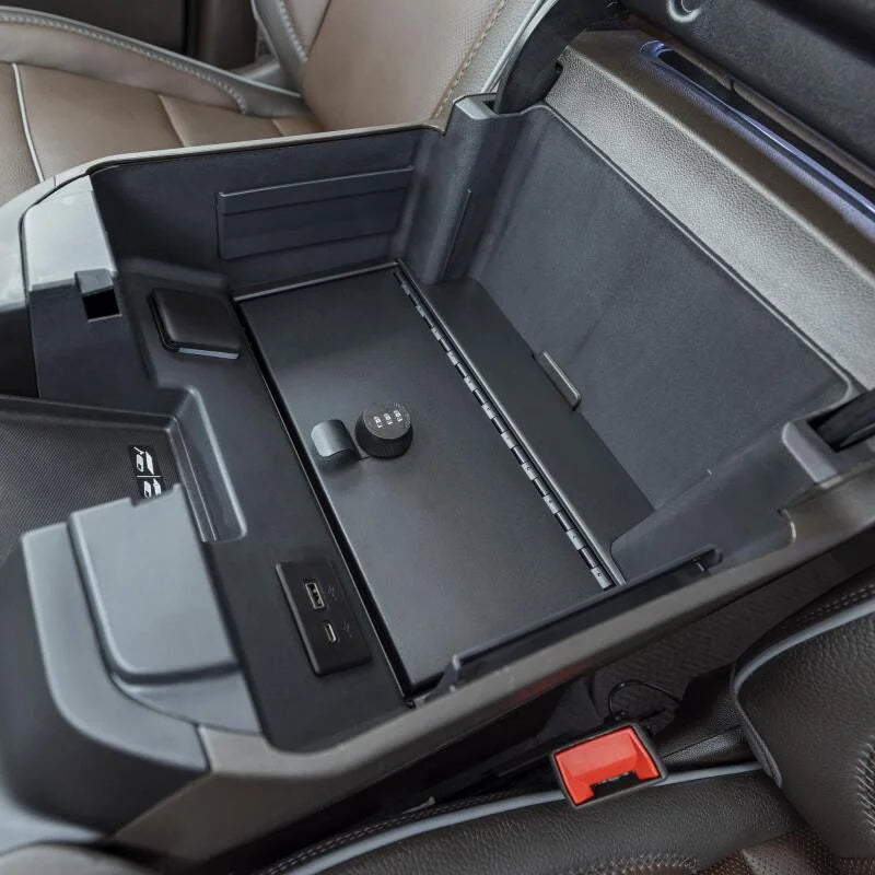 Tuffy Console Safe W/ Combo Lock For Chevrolet Silverado W/ Wireless Charging Pad Console - Back View