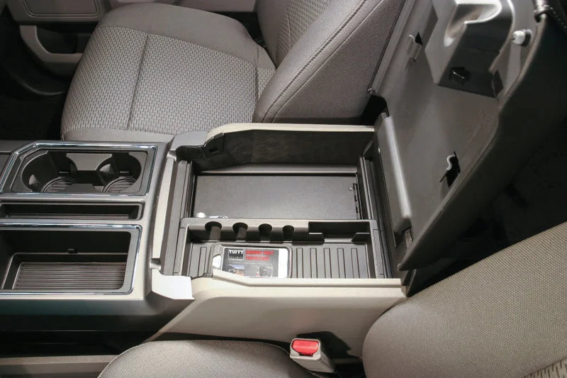 Tuffy Console Safe W/ Key Lock For Ford Fseries Flow Thru Console - Back View