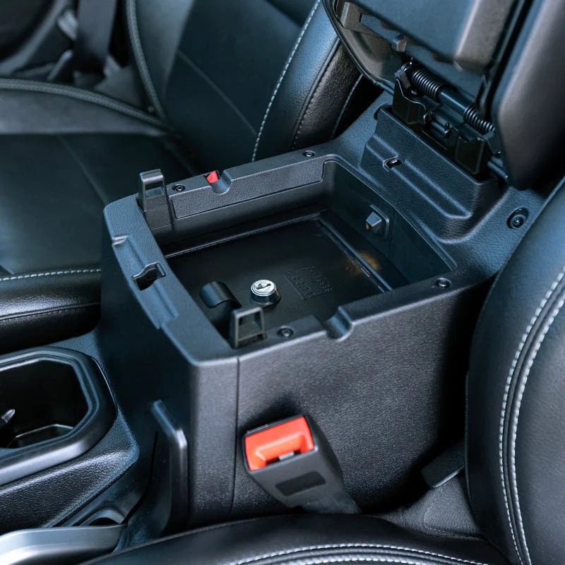 Tuffy Console Safe W/ Keyed Lock For Jeep Wrangler & Gladiator - Side View