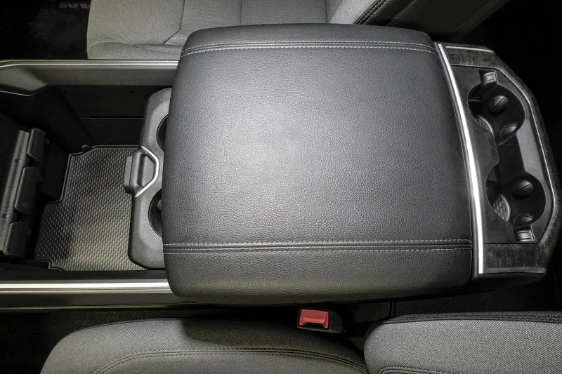 Tuffy Console Safe W/ Keyed Lock For Ram Trucks W/ Sliding Tray Console - Back View