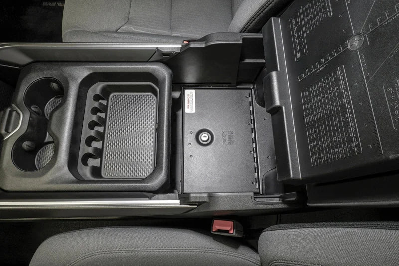 Tuffy Console Safe W/ Keyed Lock For Ram Trucks W/ Sliding Tray Console - Installation View