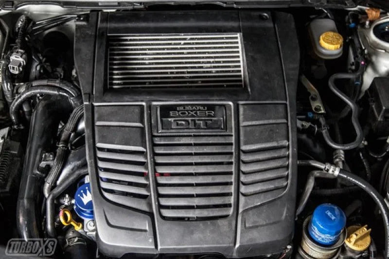 Turbo XS 15-16 Subaru WRX Billet Aluminum Vacuum Pump Cover - Blue - Side View