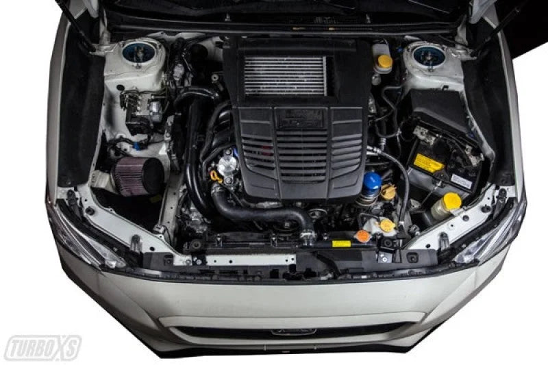 Turbo XS 15-16 Subaru WRX/STI Billet Aluminum Radiator Stay - Black - Back View
