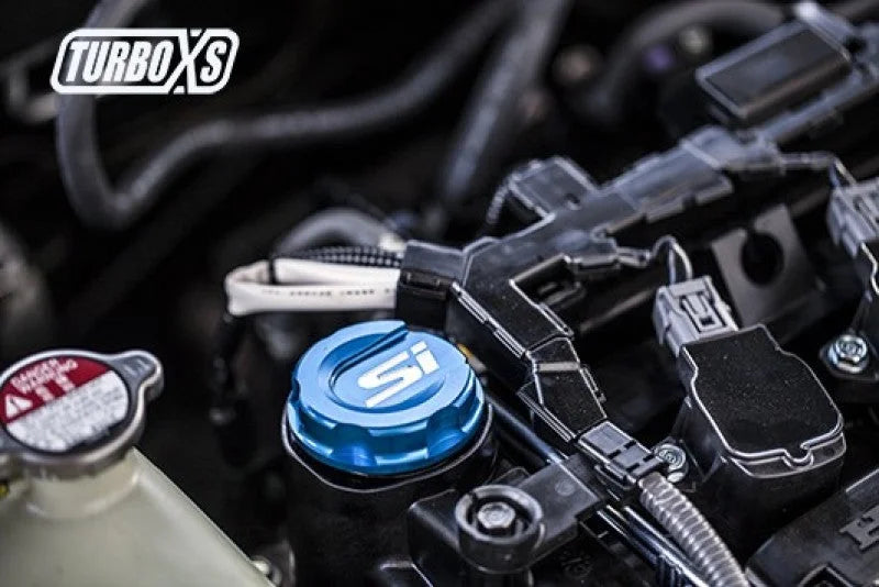Turbo XS 2016+ Honda Civic Blue Oil Cap - Side View