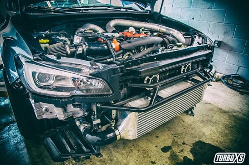 Turbo XS FMIC 2015-2017 Subaru STi - Wrinkle Black Pipes - Installation View