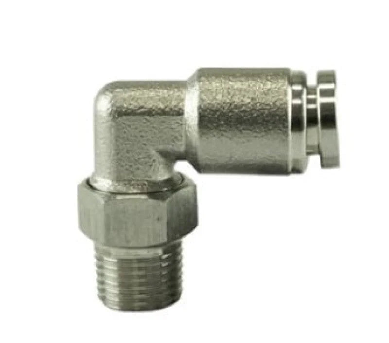 Turbosmart 1/8 NPT to 90 Degree 1/4 pushloc Stainless Steel - Side View