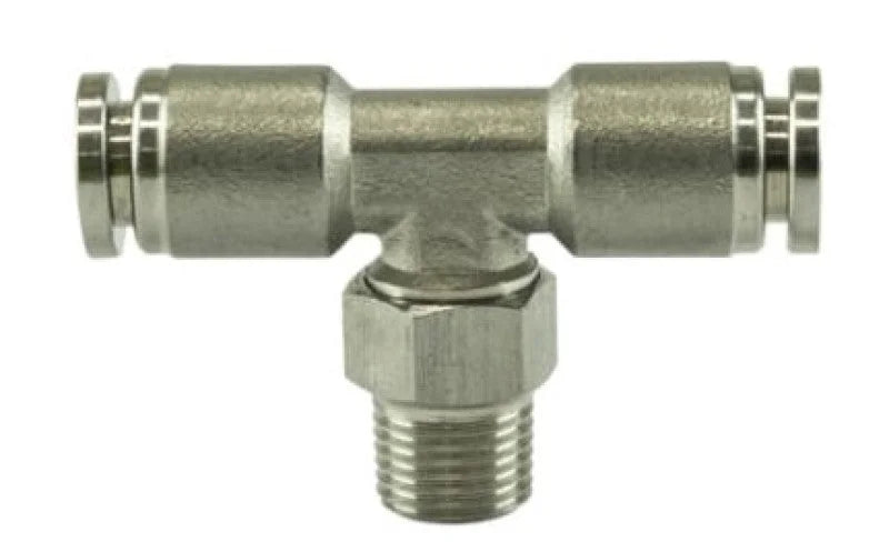 Turbosmart 1/8 NPT to TEE 1/4 Pushloc Stainless Steel - Side View