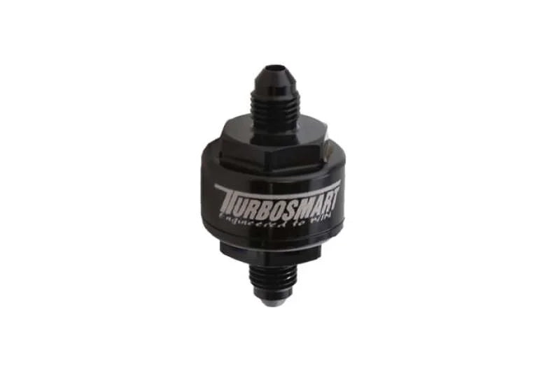 Turbosmart Billet Turbo Oil Feed Filter w/ 44 Micron Pleated Disc AN-3 Male Inlet - Black - Main Product View