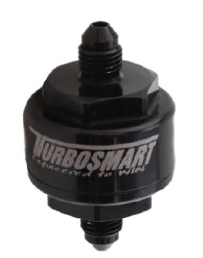 Turbosmart Billet Turbo Oil Feed Filter w/44 Micron Pleated Disc -4AN Male Inlet - Black - Side View