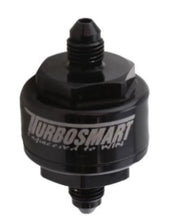 Load image into Gallery viewer, Turbosmart Billet Turbo Oil Feed Filter w/44 Micron Pleated Disc -4AN Male Inlet - Black - Side View