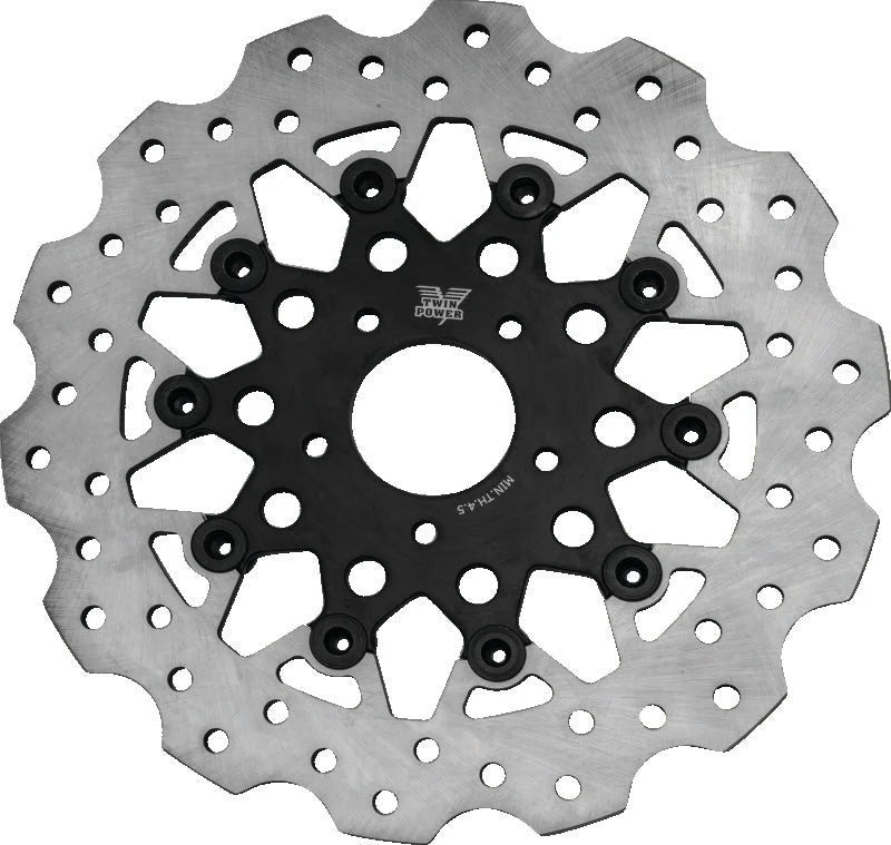 Twin Power 08-13 FLH FLT 08-16 FLHR 06-17 Dyna Front 11.8 Scalloped Floating Rotor Black Mesh