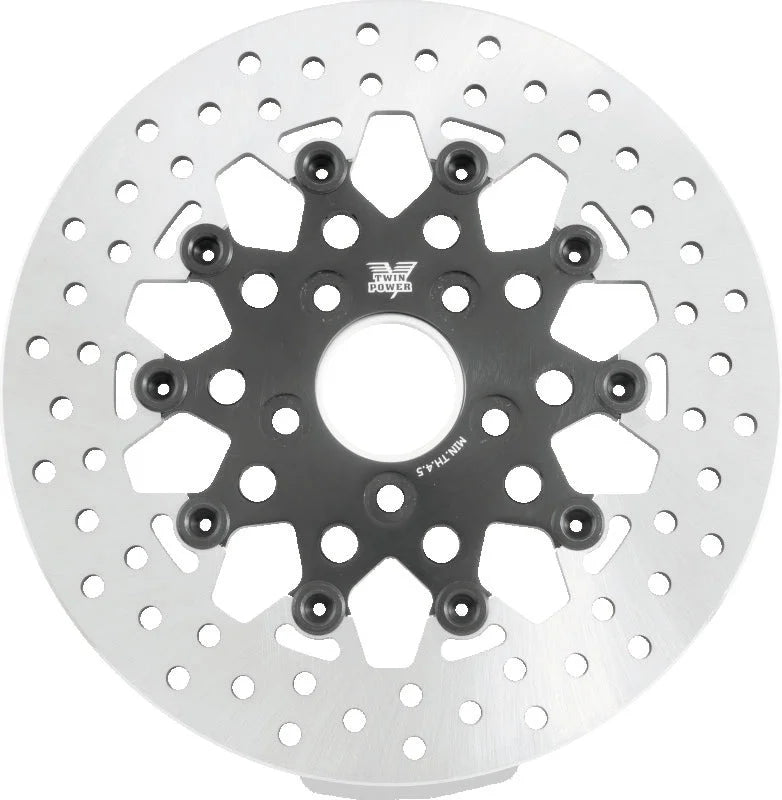 Twin Power 84-17 Big Twin Exc 08-17 FLH FLT Rear 11.5 Floating Rotor Black Mesh