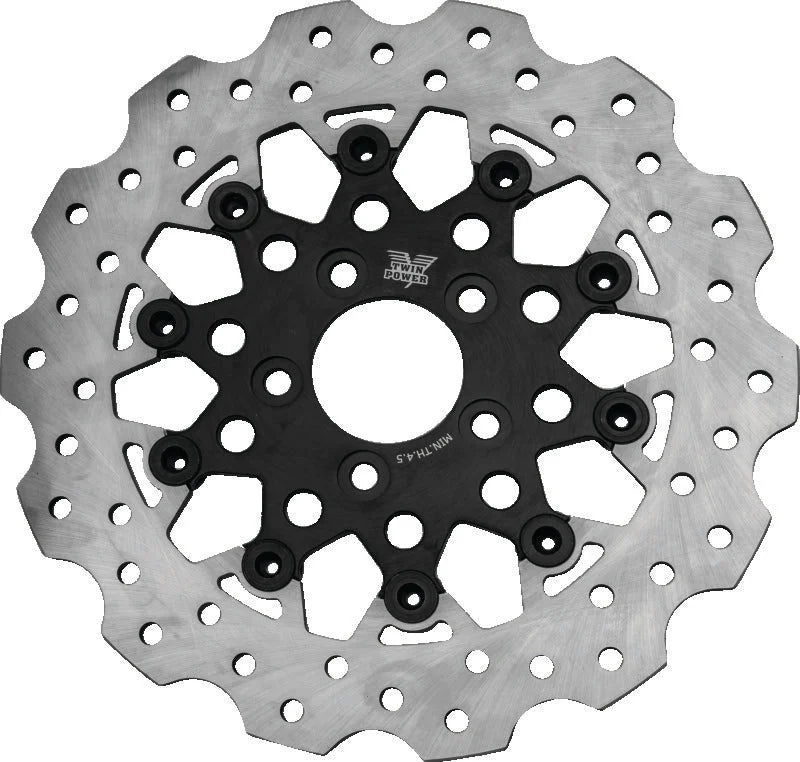 Twin Power 84-17 Big Twin Exc 08-17 FLH FLT Rear 11.5 Scalloped Floating Rotor Black Mesh