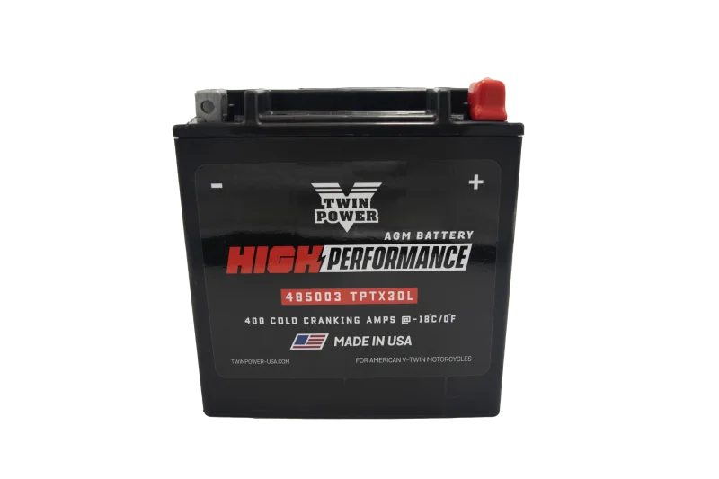 Twin Power YIX-30L High Performance Battery Replaces H-D 66010-97A Made in USA 400 CCA - Side View