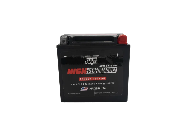 Twin Power YTX-14L High Performance Battery Replaces H-D 65958-04 Made in USA 200 CCA - Side View