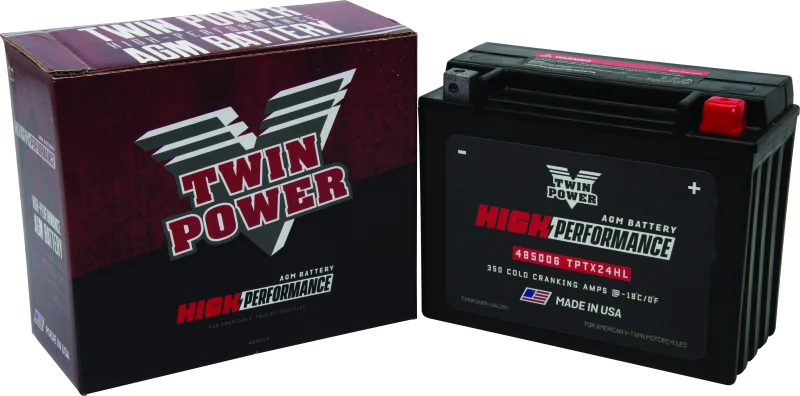 Twin Power YTX-24HL High Performance Battery Replaces H-D 66010-82A Made in USA 350 CCA - Side View