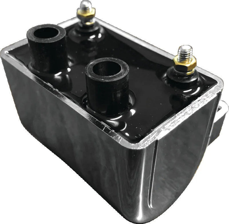 TwinPower Power Ignition Coil Chrome Replaces 31609-65A 5 Ohm fits 1965-1979 Harley-Davidson FX / XL Models - Side View
