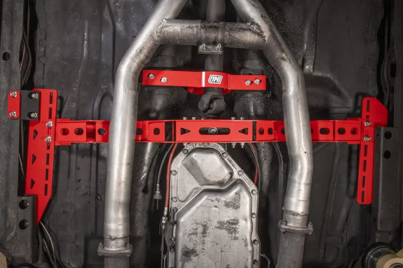 UMI Performance 78-88 GM G-Body Modular Adjustable Transmission Crossmember - Red - Installation View