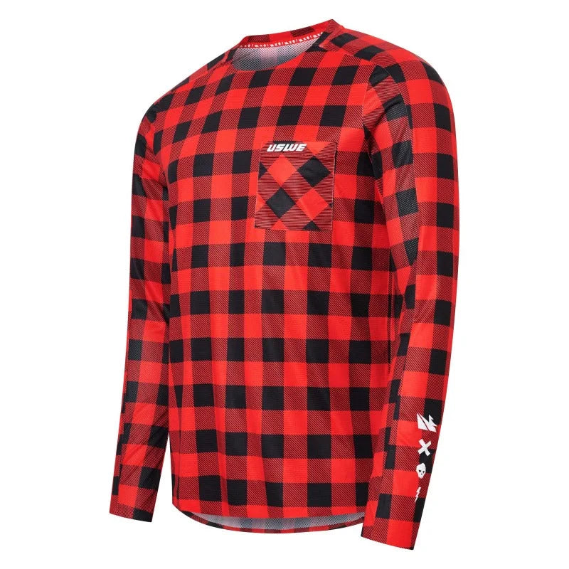 USWE Flannel Long Sleeve Lightweight Off-Road Jersey Flame Red - 2XL - Back View