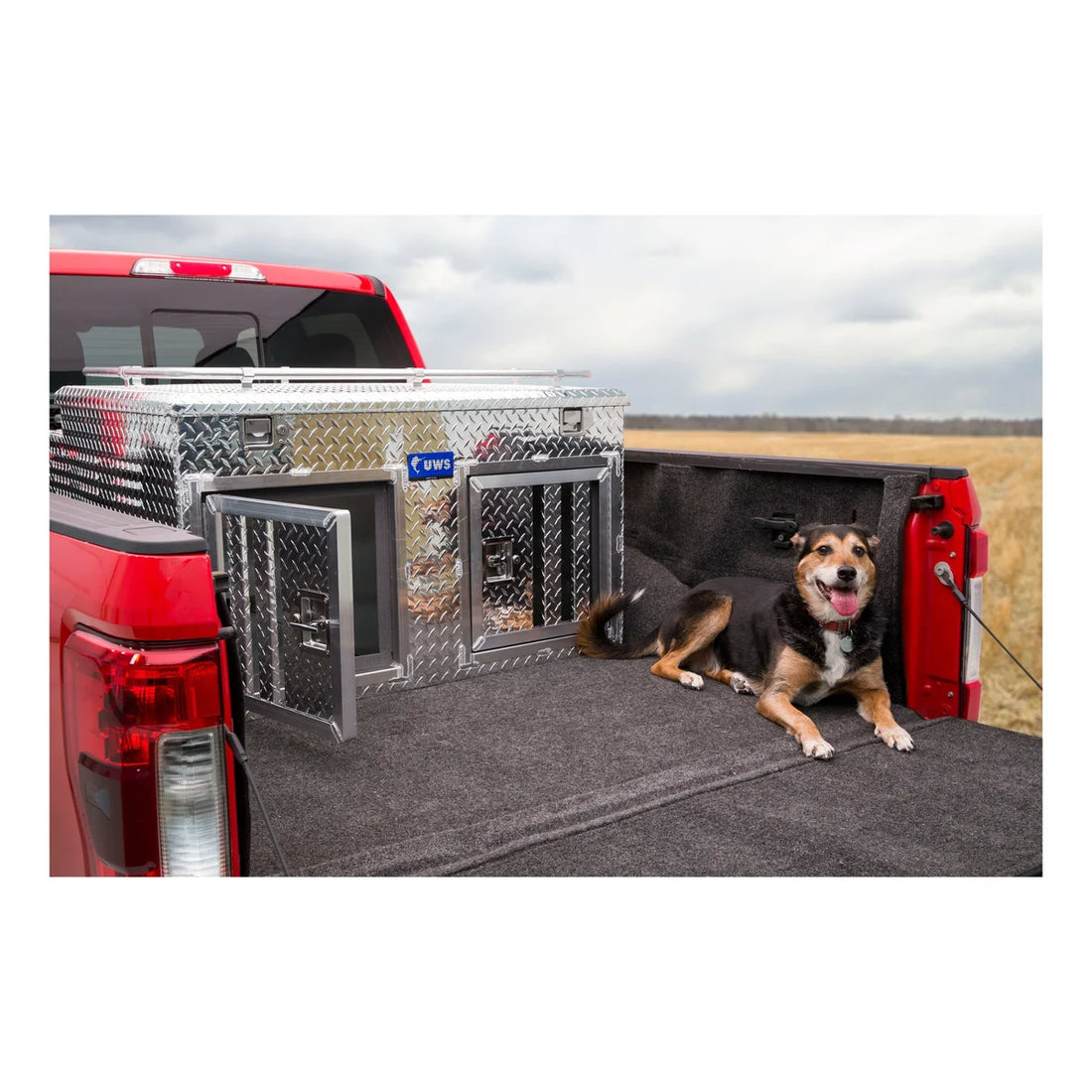 UWS Bright Aluminum 48" x 48" Double-Door Dog Box with Full Enclosure & Storage DB-4848N - Side View