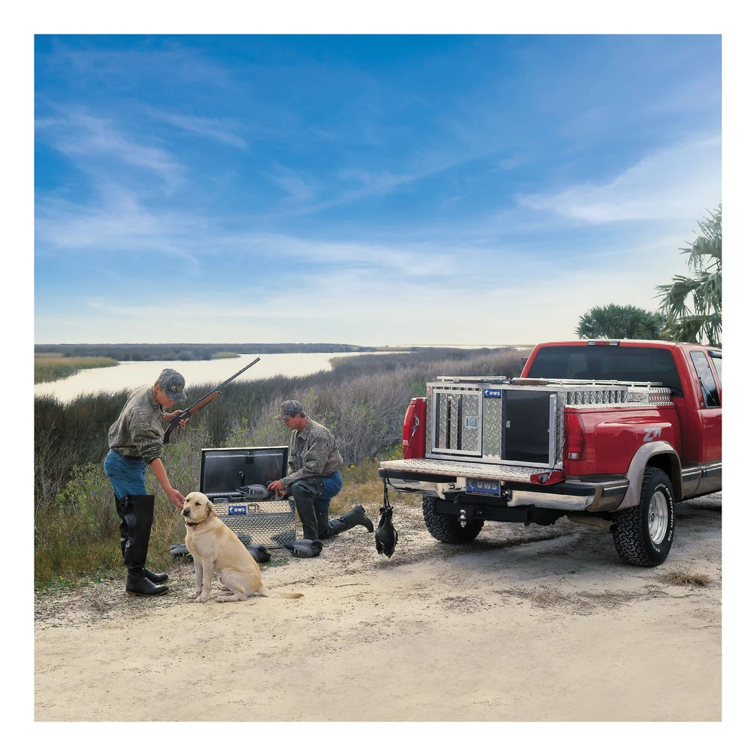 UWS Bright Aluminum 48" x 48" Double-Door Dog Box with Full Enclosure & Storage DB-4848N - Back View