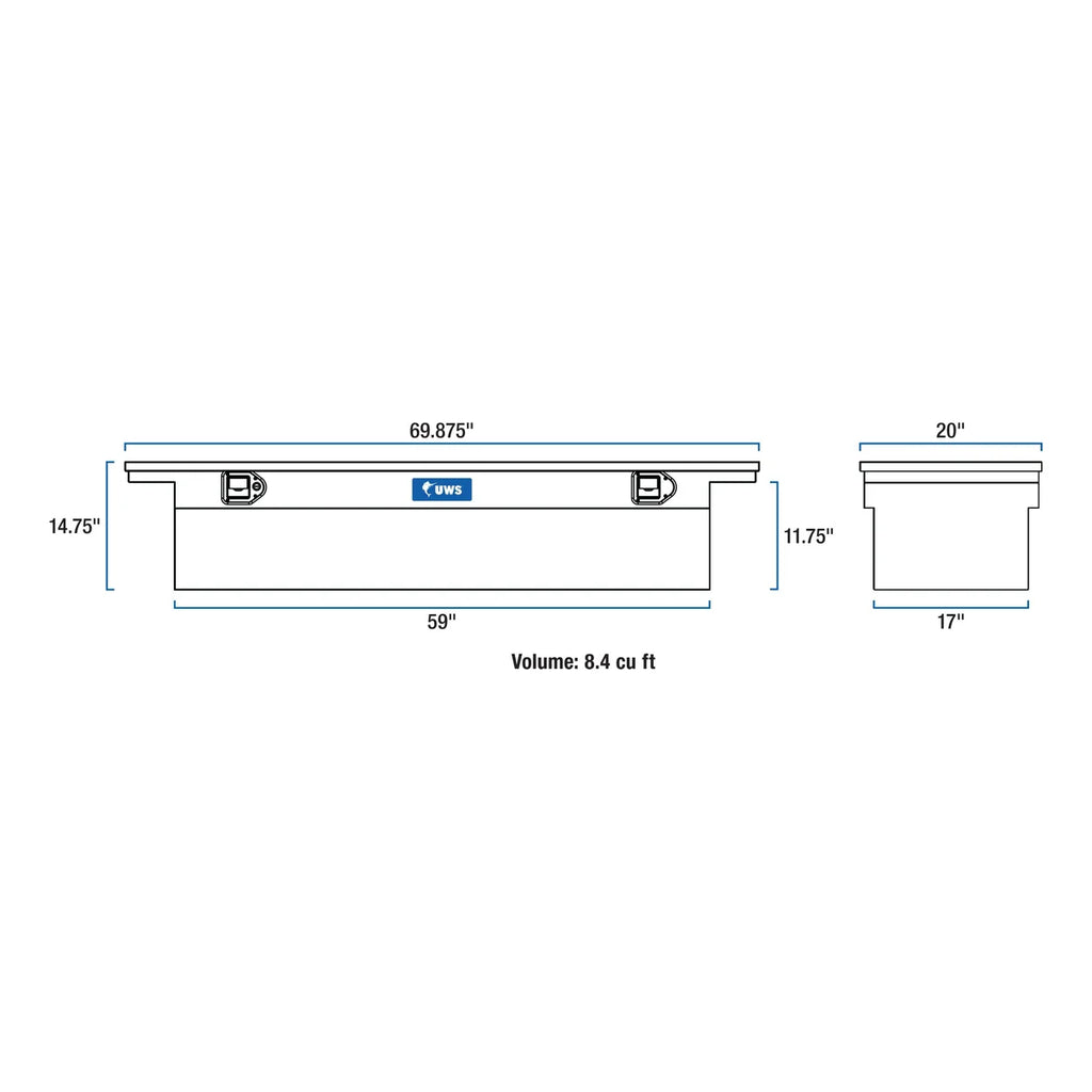 UWS Bright Aluminum 69" Crossover Truck Tool Box, Low Profile (Heavy Packaging) EC10451 - Back View
