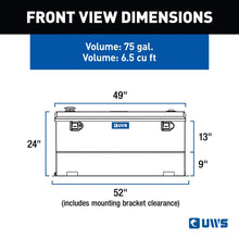 Load image into Gallery viewer, UWS Gloss Black 75-Gallon Combo Aluminum Transfer Tank TT-75-COMBO-BLK - Side View