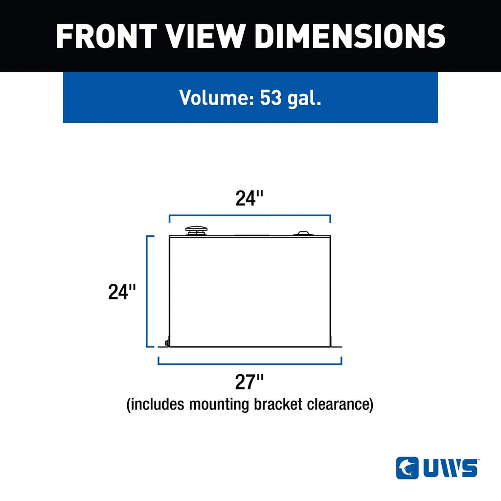 UWS Matte Black 53-Gallon Rectangle Steel Transfer Tank ST-53-R-MB - Side View