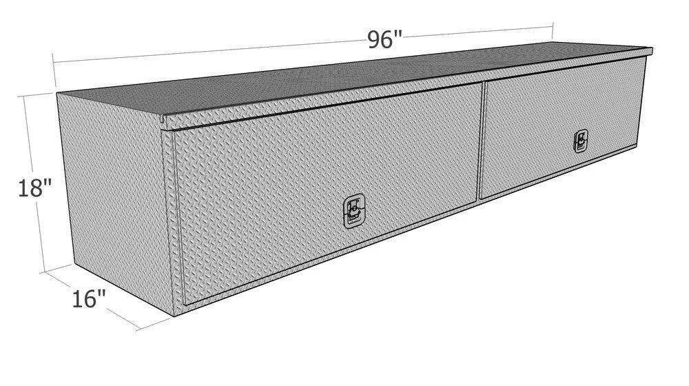 Unique Truck Accessories 16" x 18" x 96"L High Cap. HD Top Sider, .100 thick diamond, w/ flip up doors HTB96C - Side View