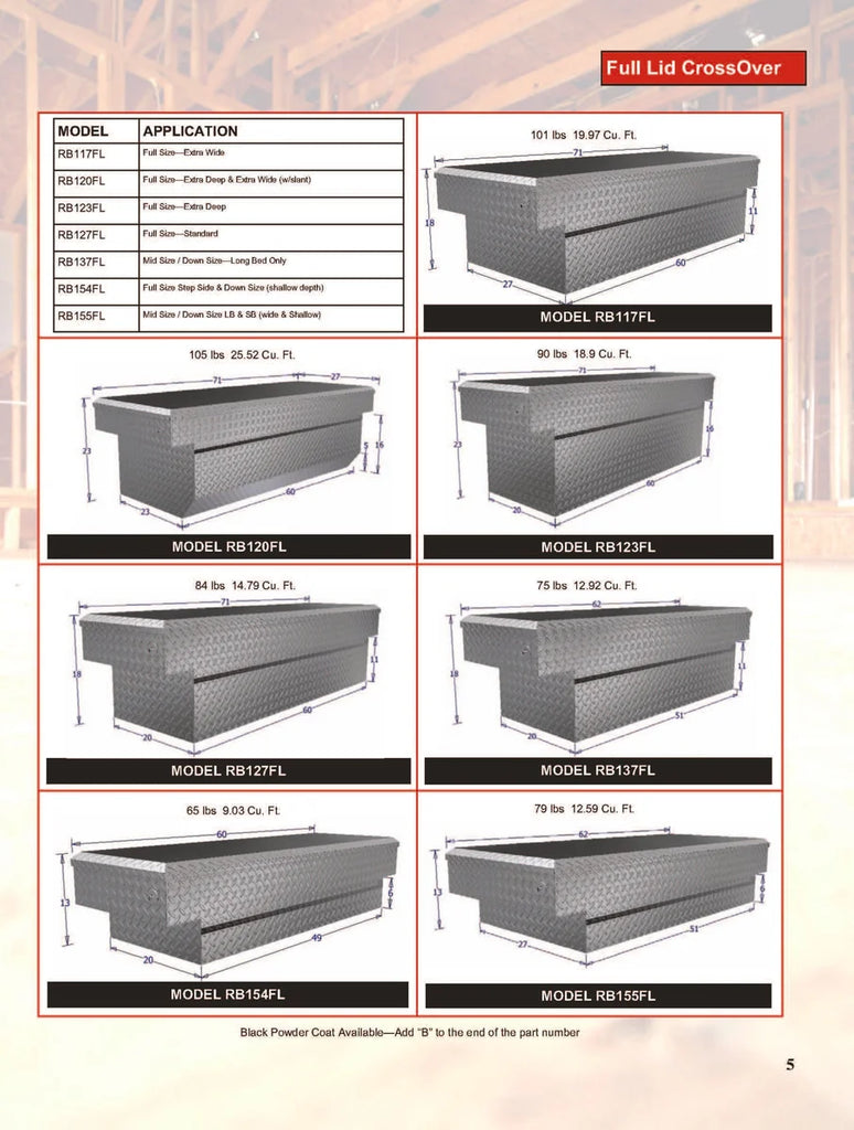 Unique Truck Accessories Full Lid Comm. Class Full Size CrossOver - Standard RB127FL - Main Product View