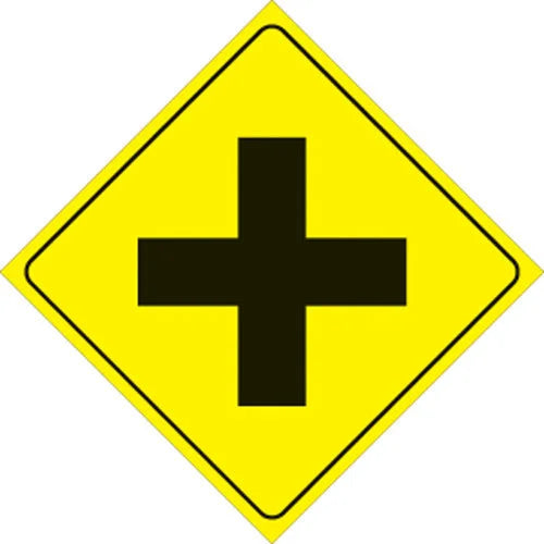 VOSS YELLOW PLASTIC REFLECTIVE SIGN 12" - 4-WAY INTERSECTION 470 X YR